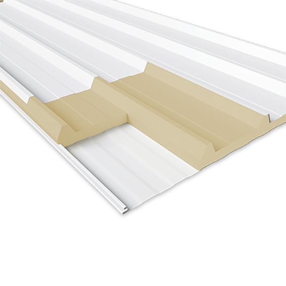 Isotelha 5 Trapézios Térmica Sanduíche Branco Neve c/ Encaixe p/ Clip Solar– núcleo em PIR 30 mm - Aço 0,43mm