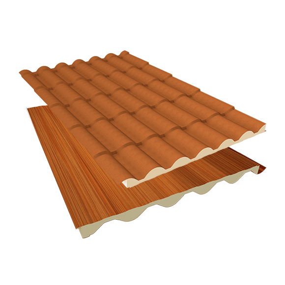 Isotelha Colonial Térmica Sanduíche Terra Cota com Forro Madeira Escura - Núcleo em PIR 40 mm